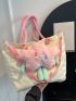 Colorblock Shoulder Tote Bag Cartoon Star Decor Double Handle