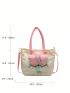 Colorblock Shoulder Tote Bag Cartoon Star Decor Double Handle