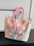 Colorblock Shoulder Tote Bag Cartoon Star Decor Double Handle