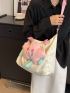 Colorblock Shoulder Tote Bag Cartoon Star Decor Double Handle