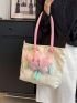 Colorblock Shoulder Tote Bag Cartoon Star Decor Double Handle