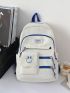 Letter Patch Classic Backpack Colorblock Zipper Front Decor For School