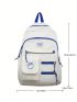 Letter Patch Classic Backpack Colorblock Zipper Front Decor For School