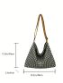 Large Hobo Bag Gingham Pattern Adjustable Strap For Daily