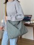 Large Hobo Bag Gingham Pattern Adjustable Strap For Daily