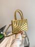 Mini Square Bag Chevron Detail Double Handle With Zipper Metallic PU Funky