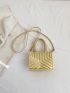 Mini Square Bag Chevron Detail Double Handle With Zipper Metallic PU Funky