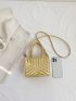 Mini Square Bag Chevron Detail Double Handle With Zipper Metallic PU Funky