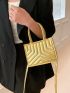 Mini Square Bag Chevron Detail Double Handle With Zipper Metallic PU Funky