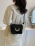 PU Square Bag Moon Decor Black Mini, Mothers Day Gift For Mom