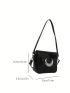 PU Square Bag Moon Decor Black Mini, Mothers Day Gift For Mom