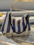 Striped Pattern Straw Bag Zipper