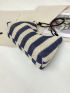 Striped Pattern Straw Bag Zipper