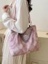 Plaid Pattern Shoulder Tote Bag Fashionable Chain Decor PU