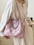 Plaid Pattern Shoulder Tote Bag Fashionable Chain Decor PU