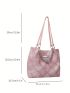 Plaid Pattern Shoulder Tote Bag Fashionable Chain Decor PU