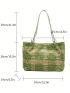 Medium Shoulder Tote Bag Plaid Pattern Double Handle For Daily