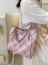 Plaid Pattern Shoulder Tote Bag Fashionable Chain Decor PU