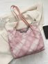 Plaid Pattern Shoulder Tote Bag Fashionable Chain Decor PU