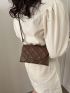 Mini Square Bag Geometric Embossed Flap Brown PU