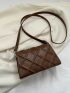 Mini Square Bag Geometric Embossed Flap Brown PU