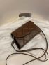 Mini Square Bag Geometric Embossed Flap Brown PU