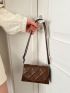 Mini Square Bag Geometric Embossed Flap Brown PU