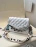 Checkered Embossed Square Bag Chain & Twilly Scarf Decor Flap PU