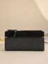 Letter Embossed Long Wallet With Zipper Black PU