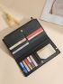 Letter Embossed Long Wallet With Zipper Black PU