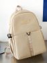 Letter Patch Decor Classic Backpack With Zipper Preppy