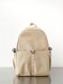 Letter Patch Decor Classic Backpack With Zipper Preppy