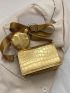 Mini Square Bag Crocodile Embossed Flap With Coin Purse Metallic PU Funky