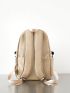 Letter Patch Decor Classic Backpack With Zipper Preppy