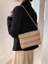 Color Block Straw Bag Zipper For Beach