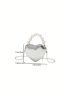 Mini Novelty Bag Crocodile Print Heart Design Faux Pearl Decor Chain