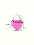 Mini Novelty Bag Crocodile Print Heart Design Faux Pearl Decor Chain