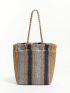 Striped Pattern Straw Bag Double Handle Vacation