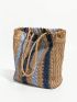 Striped Pattern Straw Bag Double Handle Vacation