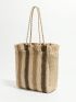 Striped Pattern Straw Bag Double Handle Vacation