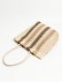 Striped Pattern Straw Bag Double Handle Vacation