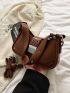 Studded Decor Hobo Bag Small Brown