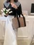 Large Straw Bag Paper Black Tape Decor