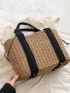 Large Straw Bag Paper Black Tape Decor