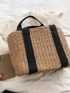 Large Straw Bag Paper Black Tape Decor