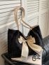 Medium Shoulder Tote Bag Ruched Detail Bow Decor