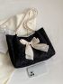 Medium Shoulder Tote Bag Ruched Detail Bow Decor