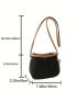 Contrast Binding Bucket Bag Litchi Embossed With Inner Pouch