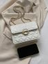 Mini Flap Square Bag Heart Quilted Pattern Pearl Decor PU