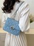 Mini Square Bag Heart Quilted Faux Pearl Decor Flap PU